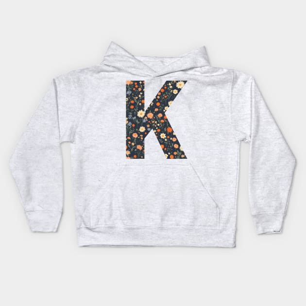 A vintage flower pattern filling the letter K Kids Hoodie by Studio468